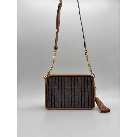 MICHAEL KORS Jet Set logo pleated coated canvas tassel crossbody bag - Acorn - Picture 3 of 14